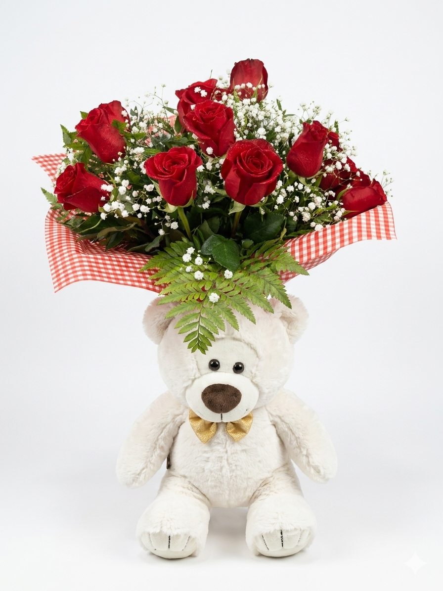 Ramo de rosas con peluche - Imagen 2